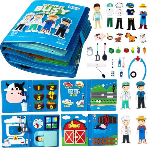 Ulteronixshop-Busy Book à partir de 3 ans - Livre en tissu avec 10 pages pour les trajets en avion - Jouet éducatif - Jouet éducatif - Jouet cadeau à partir de 4, 5, 6 ans - Pour fille et garçon