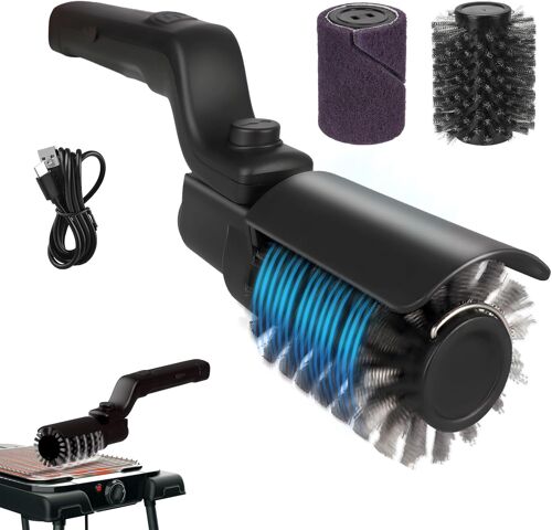 Brosse électrique pour barbecue améliorée, fonctionnant sur batterie avec angle réglable, tête de brosse en acier inoxydable, nettoyage à 3 niveaux, autonomie de 90 min, étanche pour les grilles (Noir
