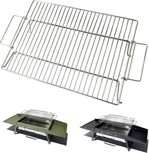 Ulteronixshop-Grille de Barbecue en Acier Inoxydable, Grille Relevable avec Poignées, Compatible avec Barbecue à Charbon Portable Charmline, Idéale pour Viande, Steak et Camping (39 x 27 cm)