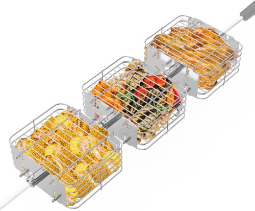 Ulteronixshop-Onlyfire 3 Pièces Panier En Inox Pour Tourne Broche - Panier De Cuisson Pour Rôtisserie - Panier De Tournebroche 19 X 18.7 × 8 Cm Pour Légumes Et Poulet - Accessoire Pour Broche De Tour