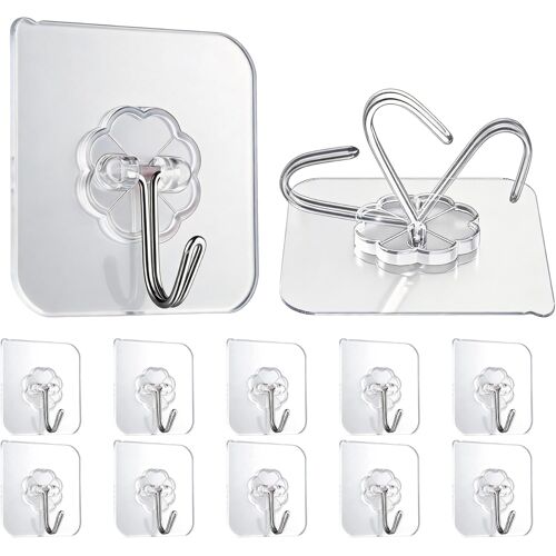 KALANKA-10 Pièces Crochet Adhésif, Transparent Pour Accroche Salle de Bain 15kg (max), Crochet Adhésif pour Maison, Cuisine, Salle Bain,Serviettes, Peignoirs et Vêtements