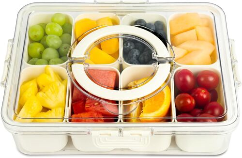 Ulteronixshop-Plateau de Service Divisé avec Couvercle, 8 Grilles Boîte de Rangement de Collation, plateau à goûter avec couvercle et poignée, pique-nique voyage cuisine bonbons égumes fruits noix sé