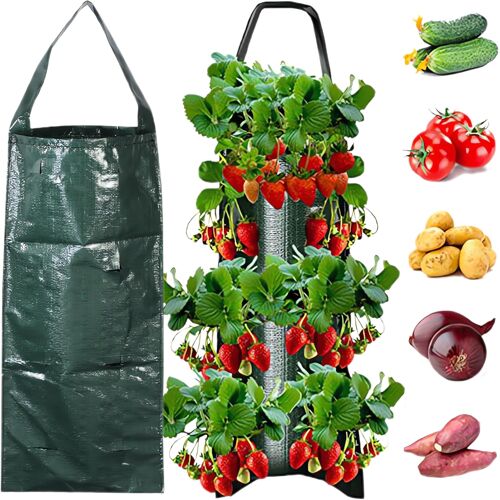Ulteronixshop-Sac De Plantation Fraisier -Verte 1pc Culture Potager Tour A Fraise Suspendre avec 8 Trous pour Jardin Fraises Herbes Tomates Fleurs Légumes Sûr Et Inoffensif RéUtilisable