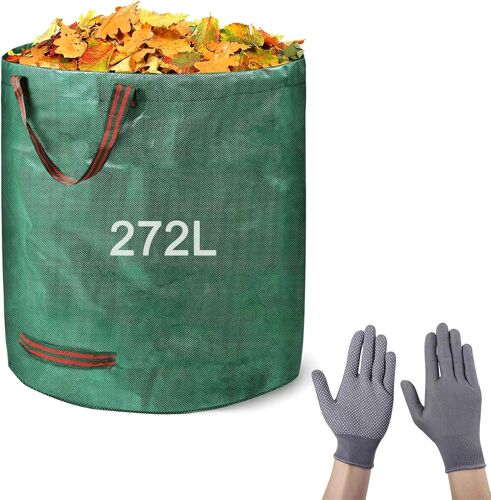 Ulteronixshop-Sac Jardinage Dechets 272L, Sac Dechets Verts avec Poignées, Vegetaux Jardin pour Ramasse Feuilles Mortes, Sacs Poubelle, Pliable et Réutilisable, Gants de Jardinage