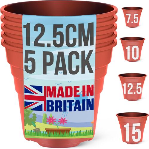 Ulteronixshop-Pot de Fleurs en Plastique 12.5 cm ¿ Pot pour Plantes ¿ Lot de 5 ¿ avec Trous de Drainage ¿ Recyclable ¿ Fabriqué au Royaume-Uni Terre Cuite