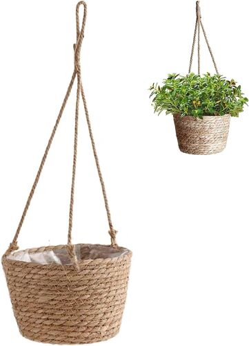 Ulteronixshop-Suspendu Panier Tissé, Suspendu Paniers de Fleurs Tissés, Panier de Jardinière Suspendu, Pot de Fleurs Tissé Intérieur Extérieur, avec Doublure en Plastique, pour Maison Salon et Chambr