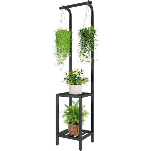 Ulteronixshop-170cm De Haut Support Pour Plantes D'intérieur Et D'extérieur, 3 Étagères Suspendues Support Pot De Fleurs En Métal, Étagère À Plantes Pour Salon Balcon Jardin, Noir Tmj076b