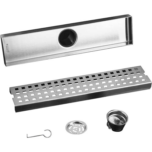 SUBZONAL-30CM Caniveau pour Douche,Caniveau de Douche en Acier Inox Siphon Sol d'évacuation à Carreler pour Salle de Bain,avec appareil désodorisant et filtre à cheveux