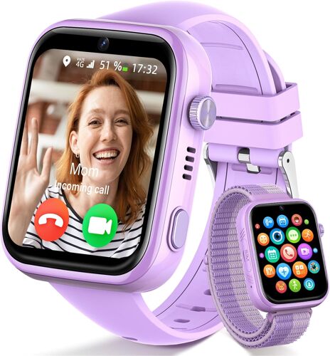 Ulteronixshop-4G Montre Connectée Enfants, Montre Telephone Enfant avec Appels, Appels Vidéo, Chat Vocal, WhatsApp, Wi-Fi, GPS, SOS, Mode École Podomètre Réveil Étanche IP68 Smartwatch pour Filles et