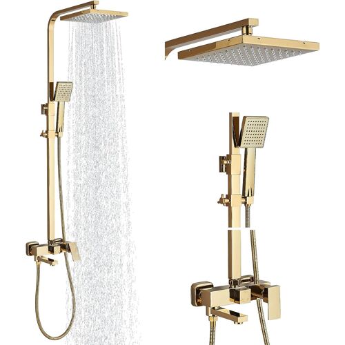 Subzonal-Ensemble De Douche Avec Système De Rangement À 3 Fonctions - Douche À Effet Pluie, Douchette Et Mélangeur - Doré