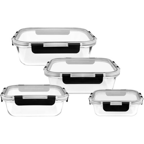 Ulteronixshop-Boîtes Alimentaires En Verre Borosilicate Avec Couvercles Silicone ¿ Set 4x 370 Ml + 640 Ml + 1050 Ml + 1520 Ml, Boîtes Hermétiques Pour Frigo, Four, Micro-Ondes, Congélateur, Meal Prep