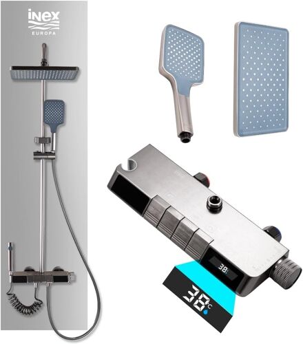 Ulteronixshop-Colonne de Douche Thermostatique avec Affichage Numérique - Colonne de Bain Noir Gris Titane Hauteur Réglable - Douche Cascade et Jet Concentré - Installation Facile avec 4 Fonctions