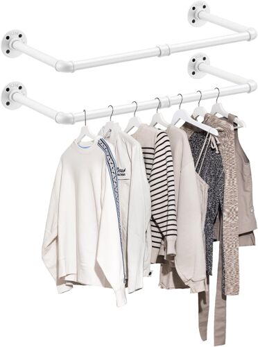 Ulteronixshop-2pcs Blanc Tringle à Vêtement Industriel 60cm Capacité de Charge de 25kg Portant à Vêtements Murale Industriel Barre Penderie Amovible Peu Encombrants pour Vestiaire de la Chambre à Cou