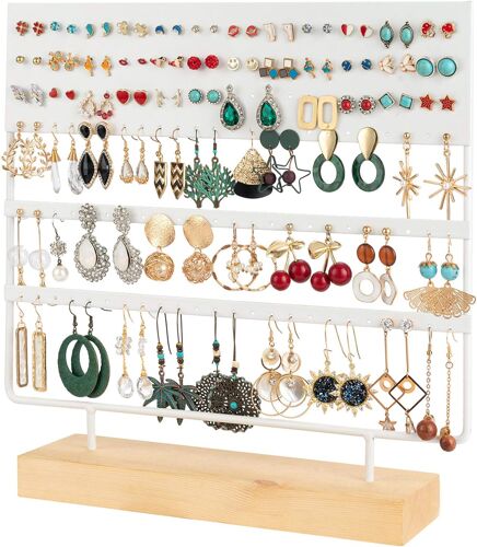 Ulteronixshop-Présentoir À Bijoux En Forme De T Pour Boucles D'oreilles Et Boucles D'oreilles - Avec Bague Et Chaînes (Blanc)