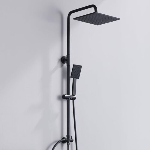 SUBZONAL-Colonne de Douche sans Mitigeur Noir Mat en Laiton, Colonne Télescopique 65-110cm avec Tête de Douche Carré Pluie 10"", Douchette à Main Réglable, Kit pour Baignoire et Salle de Bain
