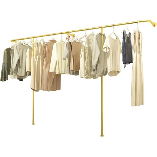 Ulteronixshop-Barre d'accrochage industrielle en métal à tubes épais, tringle de vêtements murale robuste, porte-manteau pour vêtements et garde-robe, capacité de poids maximale de 100 kg (Or, 250X17