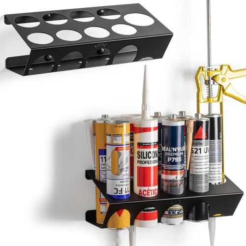 Ulteronixshop-Support mural pour cartouches en silicone et pistolet | 8 trous + 1 pistolet | 100 % acier renforcé | Organisateur étagère étagère atelier garage van | Fabriqué en Europe | 33 x 20 x 10