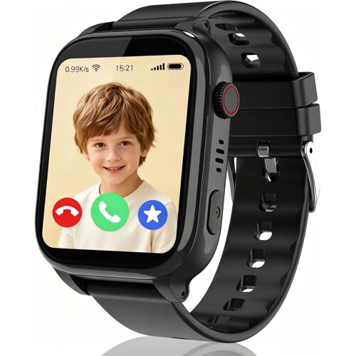 Ulteronixshop-4G Montre Connectée Enfant, Montre GPS Enfant Téléphone avec Appel Vidéo SOS Réveil Appareil Caméra IP68 Mode Scolaire Jeux Chat,Smartwatch Cadeau pour Filles et Garçons(Noir-4G-GPS)