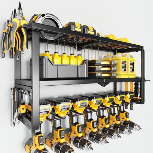 Ulteronixshop-Organisateur mural pour outils, 3 niveaux (charge 150 lb), 7 porte-perceuses. Support robuste pour garage/atelier. Idéal perceuses, outils sans fil.