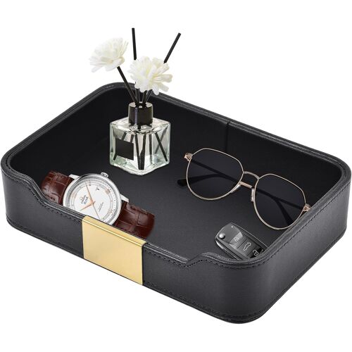 Ulteronixshop-Plateau de Rangement de Bureau en Cuir de Luxe Organisateur décoratif pour Bijoux,Plateau de Rangement Cuir,Corbeille a courrier,Montres,cosmétiques,clés,téléphone,Portefeuille,Noir