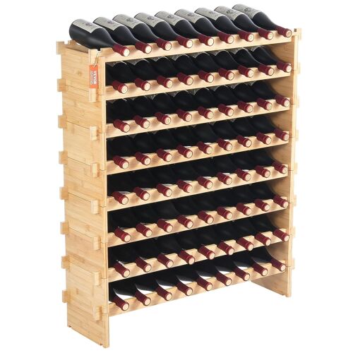 Ulteronixshop-tagère à Bouteilles Modulaire pour 72 Bouteilles, Casier à Vin à 8 Niveaux, Range Bouteilles en Bois de Bambou Autoportant, Rangement Présentation de Vin pour Cuisine Garde-Manger Cave