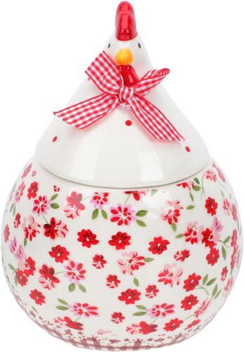 Ulteronixshop-Pot de Rangement Poule en Céramique Rouge Boîte à Biscuits et Bonbonnière de Pâques avec Motif Floral Relief Décoration Cuisine Style Campagne pour ?ufs, Bonbons et Bijoux
