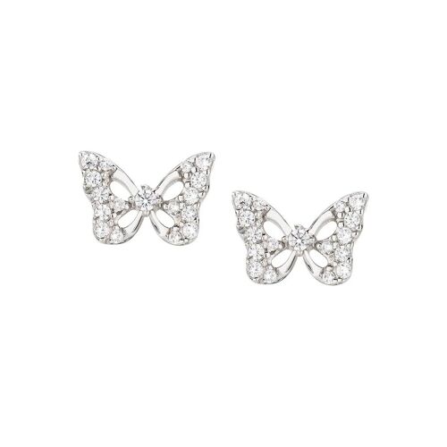 Boucles D'oreilles Amen Farfalle Ebubbz3 En Argent 925 Rhodié - Design Papillon Avec Pavé De Zircons Blancs