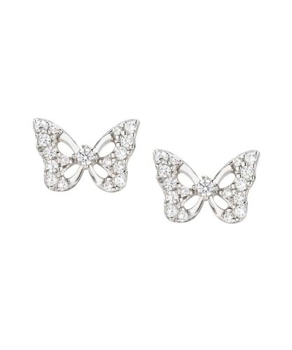 Boucles D'oreilles Amen Farfalle Ebubbz3 En Argent 925 Rhodié - Design Papillon Avec Pavé De Zircons Blancs