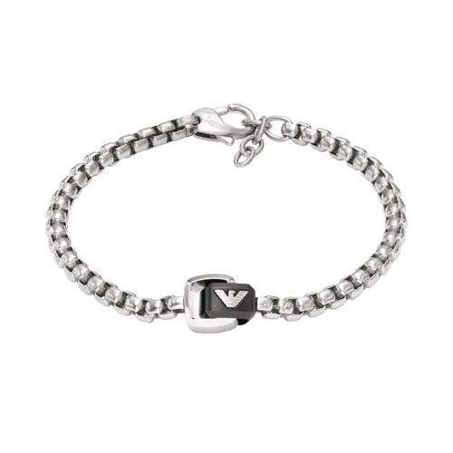 Bracelet Homme Emporio Armani Egs2938040 En Acier Inoxydable Argenté Et Noir - Chaîne Maille Vénitienne Et Logo Aigle