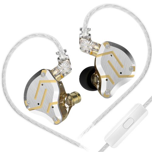 Écouteurs intra-auriculaires KZ-ZS10 PRO HIFI incurvés avec microphone plaqué or (sensibilité de 111 dB)