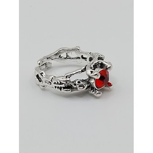 Bague Métal Argenté,Squelettes,Grand Strass Rouge,Bague Ouverte,Taille 17.83 Mm