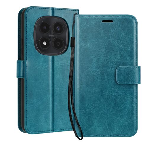 Étui Portefeuille pour Redmi Note 15 Pro 4G avec Dragonne et Fonction Stand Mayaxess Turquoise
