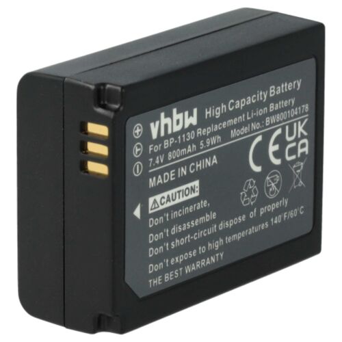 vhbw Batterie remplacement pour Samsung ED-BP1130, BP-1030, BP1130, BP-1130, ED-BP1030 pour appareil photo (800mAh, 7,4V, Li-ion)