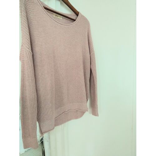 Pull Long En Maille Rose Poudré Beige Nude Décolleté Col Rond Femme Taille 38