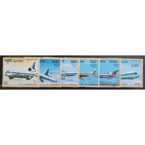 Cambodge Oblitéré Lot De 6 Timbres De 1991 (Avions)