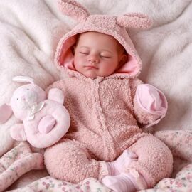 Poupon Nouveau-né 46 cm Poupées Reborn Réalistes Bébé Corps Entièrement en Tissu Lapin Rose