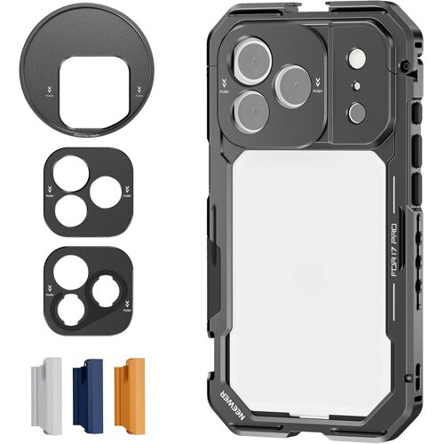 NEEWER Cage téléphone Compatible avec iPhone 17 Pro, stabilisateur vidéo à dégagement Rapide&Anneau Filtre 67mm, Plaque arrière d'objectif 17mm, Adaptateur Monture en T, PA143 (Noir)
