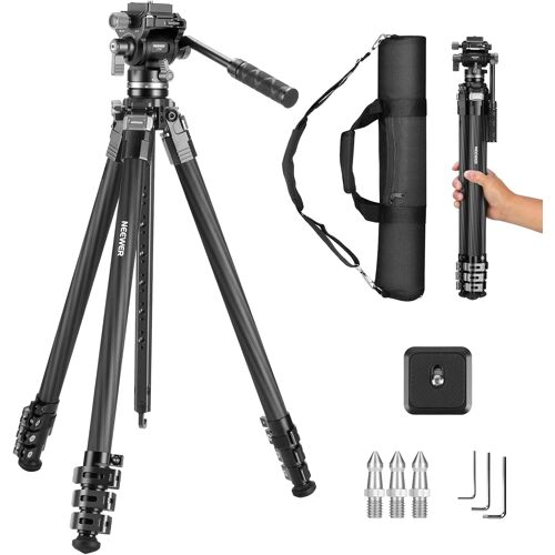 NEEWER 60.4"" Trépied de Voyage en Fibre de Carbone avec Rotule Amovible à 360°,Support Léger pour Caméra Vidéo avec Boucle à Bascule,Plaque QR de Type Arca Compatible avec Peak Design Capture V3,LT37