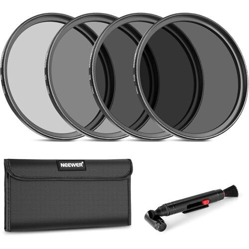 NEEWER Kit de Filtres ND 77mm: ND2 ND4 ND8 ND16, Stylo de Nettoyage d'Objectif, Pochette de Filtre,Filtre à Densité Neutre et Accessoires Compatible avec Canon Nikon Sony Panasonic avec Objectif 77mm