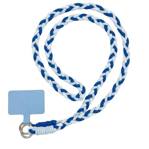 Cordon pour Téléphone Portable, Tour de Cou avec Patch Fixation - Blanc Bleu - E.F.Connection