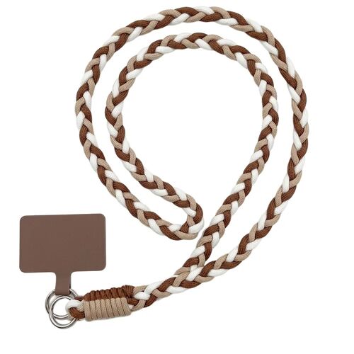 Lanière Universelle pour Téléphone, Cordon Tressé avec Patch Anti-Perte - Blanc Marron - E.F.Connection