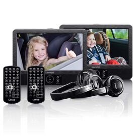 Lenco DVP-939 - Lecteur DVD portable 2 x 9 pouces avec connexion USB, emplacement pour carte SD, pile intégrée, deux casques et deux supports - Noir - Euro / Type-C (CEE 7/16)