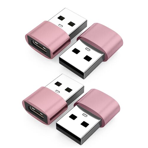 Adaptateur USB vers USB-C Pack de 4 ¿ Type-C femelle vers USB-A mâle, USB 2.0 charge et données, conversion PD et audio, couleurs multiples Or rose