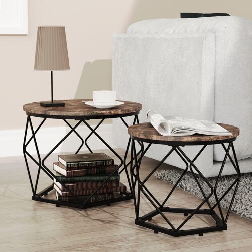 VCM Lot de 2 tables d'appoint, tables basses, tables de salon ou tables de chevet en bois et métal Helaro M