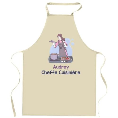 Planetee Tablier Audrey Cheffe Cuisinière | Cadeau Original Prénom Pour Cuisinière | Vêtement Blouse Protection Pour Cuisine