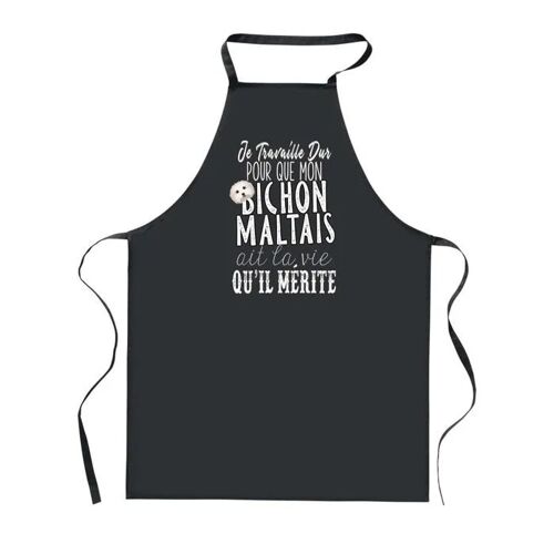 Planetee Tablier De Cuisine Noir Bichon Maltais Travailler Dur Pour ¿ Cadeau Femme, Homme, Barbecue, Jardinage, Tâches Ménagères