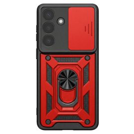 Coque Anneau pour Galaxy S26 Plus avec Cache Caméra Coulissant Antichoc Mayaxess Rouge