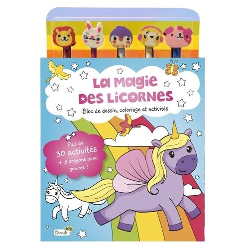 La Magie Des Licornes - Bloc De Dessin, Coloriage Et Activités. Plus De 30 Activités + 5 Crayons Avec Gomme !