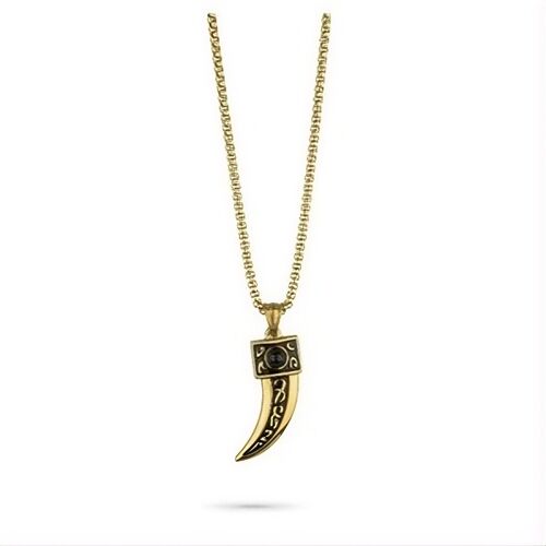 Collier Homme Radiant Rh000273 En Acier Doré - Pendentif Corne Avec Gravures