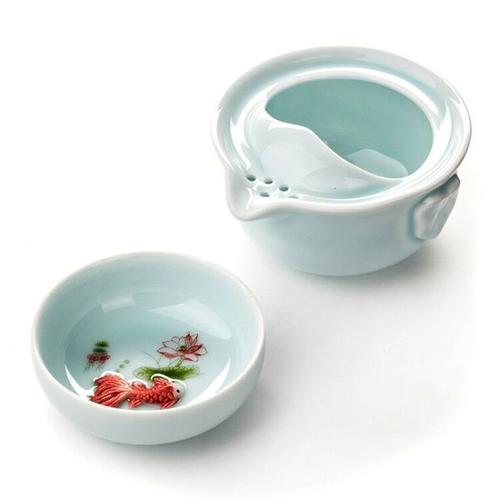 Gaiwan élégant de haute qualité, belle et facile théière, service à thé 3D Carp Kung Fu | Théières